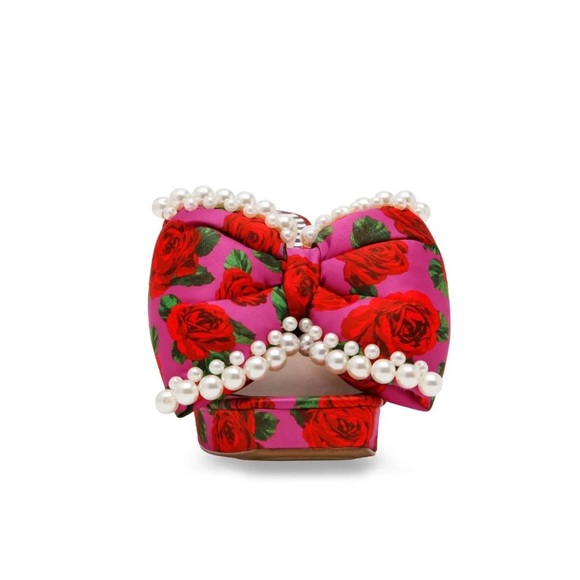 Betsy Johnson Mely Platform Sandal Floral Pink/Red Heels with Pearls - Picture 2 of 9